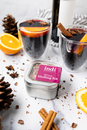 indi chocolate Wine Mulling Kit is great for cozy hot or refreshing cold mulled wine, including Sangria.  Each kit includes a reusable infusion bag for multiple uses. Part of the mixology line of Seattle's greatest chocolate maker and includes cacao sourced around the world.  Also available at indi chocolate's chocolate factory, store and cafe in Pike Place Market at the top of the Overlook Walk. A great gift!